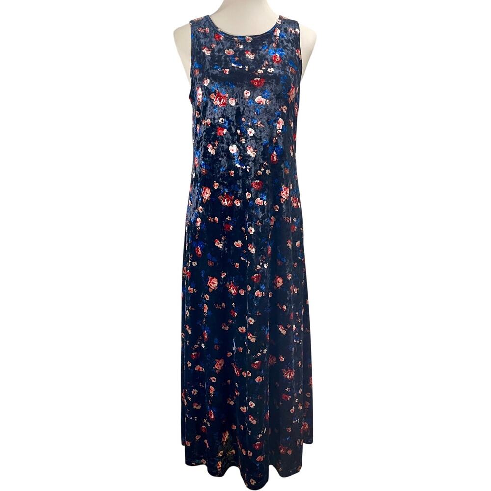 Natural Life Velour Velvet Floral Sleeveless Maxi Dress Women's Size Medium